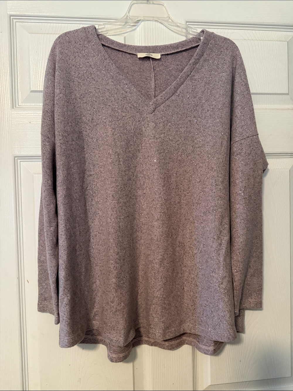 entro Lavender V-Neck Long Sleeve Knit Top with Subtle Sparkle